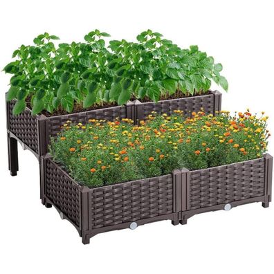 Hochbeet Kunststoff Blumenkasten Braun 80x80x23-38cm Mingone