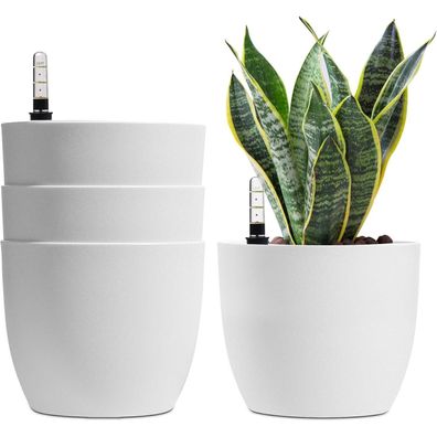 T4U 18cm Selbstwässernder Blumentopf Weiß 4er-Set Innen Außen