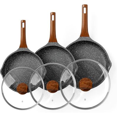 Antihaft Induktion Pfannenset mit Deckeln 20 24 28 cm Granit Omelett PFOA-frei