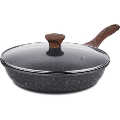 Sensarte 28cm Antihaft Bratpfanne mit Deckel Schweizer Granit Beschichtung