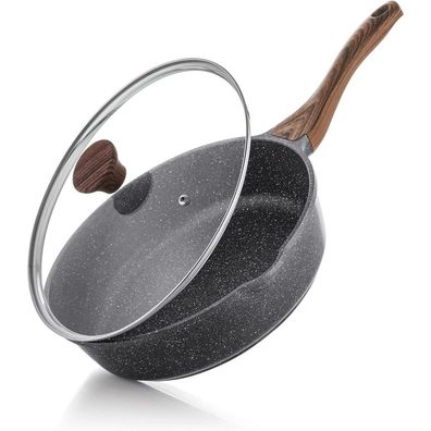 Antihaft Pfanne 26cm mit Deckel, Schweizer Granitbeschichtung, Induktion