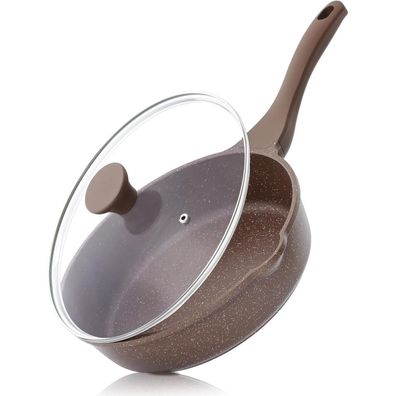 28cm Sensarte Toffeebraun Antihaft Pfanne mit Deckel, Induktion Geeignet