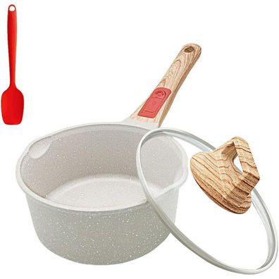 Stielkasserolle 16 cm mit Deckel 1.5L Antihaft Abnehmbarer Griff WeiB
