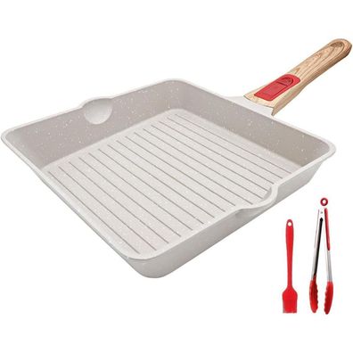 Grillpfanne 24x24cm Abnehmbarer Griff Antihaft Aluminium Steakpfanne