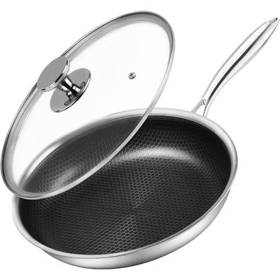 Bratpfanne 24cm Deckel Antihaft Kratzfest Tri-ply Edelstahl Induktion