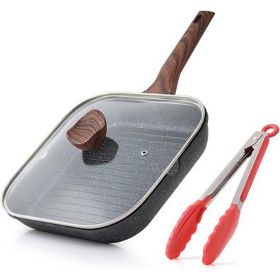 Antihaft-Grillpfanne mit Deckel 24 cm Induktion Granitbeschichtung
