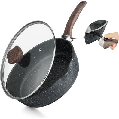 Antihaft-Bratpfanne 28cm mit Deckel und abnehmbarem Holzgriff