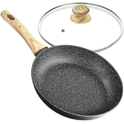 Bratpfanne 28cm mit Deckel Antihaft Steinpfanne Induktion Gas Keramik Ei