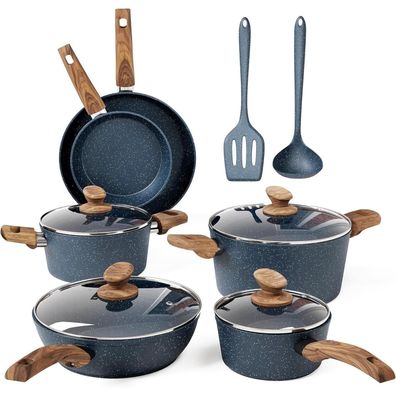 Kitchen Academy 12tlg Antihaft-Versiegelungs-Topfset Induktion Gasherd Blau