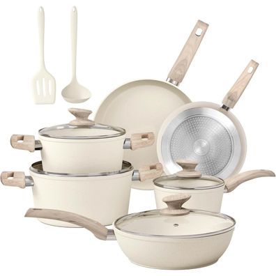 12-tlg. Kitchen Academy Topf Pfannenset Antihaft Induktion Gasherd Beige