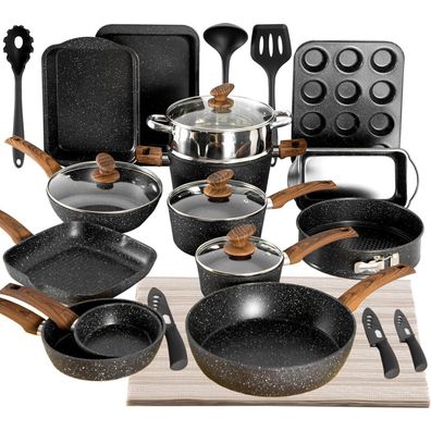 30-teiliges Induktions-Kochgeschirr-Set mit Granitbeschichtung & Glasdeckeln