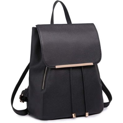 Damen Rucksack Klein PU Leder Wasserdicht Cityrucksack Schwarz
