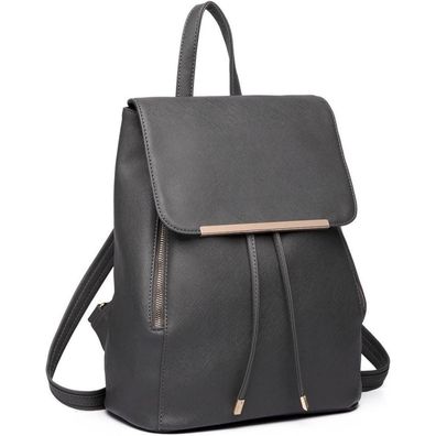 Damen Rucksack Kunstleder Elegant Rolltop Tunnelzug City Tasche
