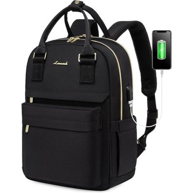 Damen Rucksack 14 Zoll Laptop Wasserdicht USB Ladeanschluss Schwarz