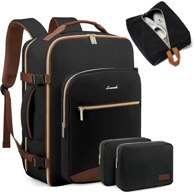 Handgepäck Rucksack 40L Reiserucksack Damen Kofferrucksack Laptop Schwarz/braun