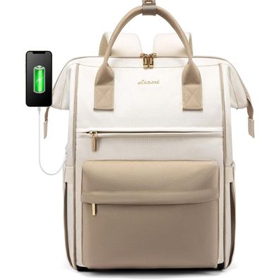 Lovevook Damen Rucksack 15,6 Zoll Laptop Arbeit Reise Uni Büro Beige