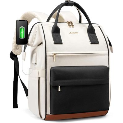 Damen Rucksack 15,6 Zoll Laptop Wasserdicht Handtasche Beige Grau