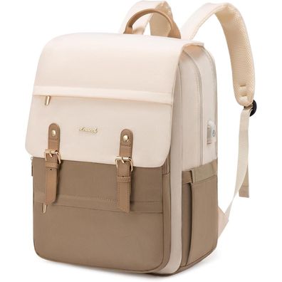 Damen Laptop Rucksack Wasserdicht 17 Zoll Arbeit Uni Reise Büro Beige Kaffee