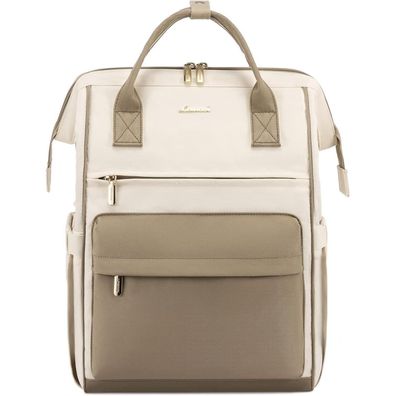 Rucksack Damen 17 Zoll Laptop USB Ladeanschluss Beige Khaki