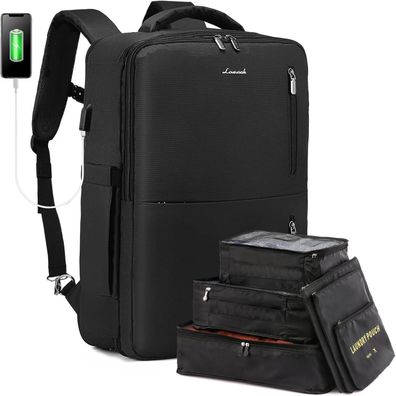 Handgepäck Rucksack mit Schuhfach 30-40l 17 Zoll Travel Backpack Schwarz