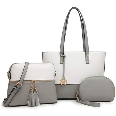 Miss Lulu Damen Handtasche 3tlg. Set Shopper Tote Umhängetasche Geldbörse