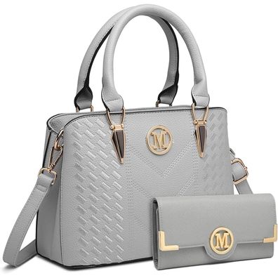 Miss Lulu Handtasche Damen Mittelgroß Elegant Hellgrau mit Geldbörse