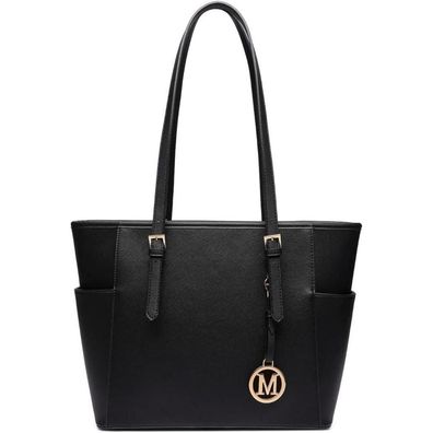 Schwarze Damen Handtasche Shopper Schultertasche Groß PU Leder 35x28x15cm
