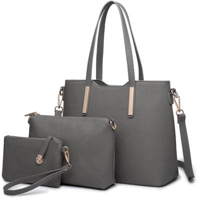 Miss Lulu Damen Handtasche Shopper Schultertasche Set PU Leder Groß 3 teilig