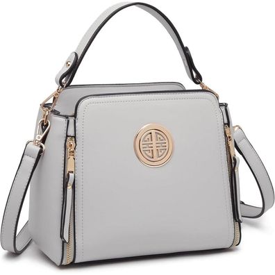 Miss Lulu Damen Umhängetasche Schultertasche Handtasche Crossbody PU Leder Grau