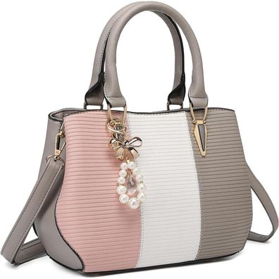 Miss Lulu Damen Handtasche Mittelgroß Farbblock Schultertasche Magnetverschluss