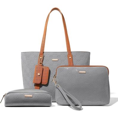 Miss Lulu Damen Handtasche Shopper Mittelgroß PU Leder 3tlg Set