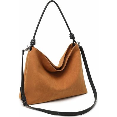 Miss Lulu Damen Vintage Wildleder Hobo Umhängetasche 38x30x12cm
