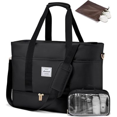Lovevook Damen Reisetasche Wasserdicht Weekender Schwarz