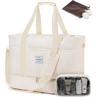 Lovevook Reisetasche Damen Wasserdicht Weekender mit Schuhfach Beige