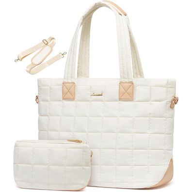 Damen Laptop Handtasche 15,6 Zoll Groß Tote Bag Beige