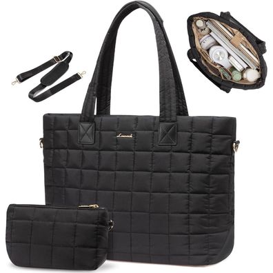 Damen Laptoptasche 17 Zoll Schwarz Arbeitstasche Groß mit Trennwand Work Bag Uni