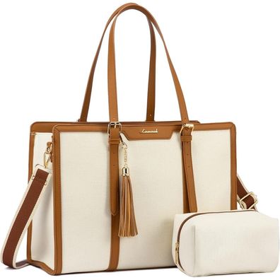Damen Laptop Handtasche 15,6 Zoll Canvas Schultertasche mit Kosmetiktasche