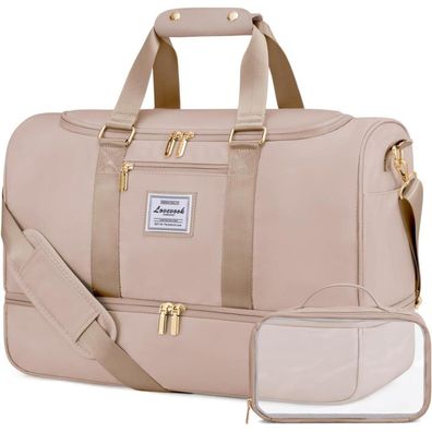 Lovevook Sporttasche 50L Reisetasche mit Schuhfach Nassfach Sandfarben