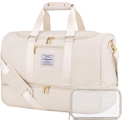 Lovevook Sporttasche 50L Groß Weekender Reisetasche Beige