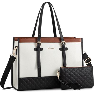 Lovevook Laptoptasche Damen 15,6 Zoll aus Canvas, Business Lederoptik