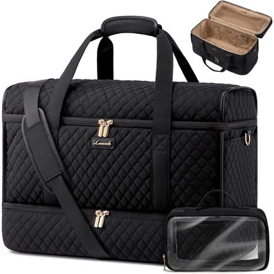 Reisetasche Damen mit Schuhfach, Groß, Wasserdicht, Schwarz