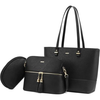 Damen Handtasche Shopper Schultertasche Set Leder Groß 3-teilig