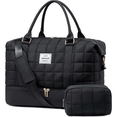 Reisetasche Damen Leicht Weekender Handgepäck mit Schuhfach Nassfach Schwarz