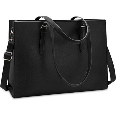 Große Schwarz Damen Handtasche Leder Umhängetasche Laptop Business Schule