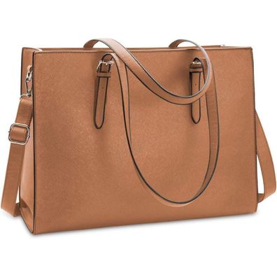 Große Damen Handtasche Schwarz Leder Umhängetasche 15.6 Zoll Laptop Business