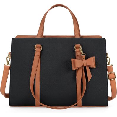 NEWHEY Damen Handtasche Shopper Laptoptasche 15.6 Zoll Schwarz PU Leder