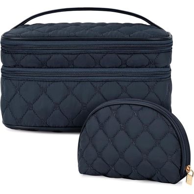 NUBILY Damen Kosmetiktasche Doppelschicht Groß Blau wasserdicht, 2 Stücke