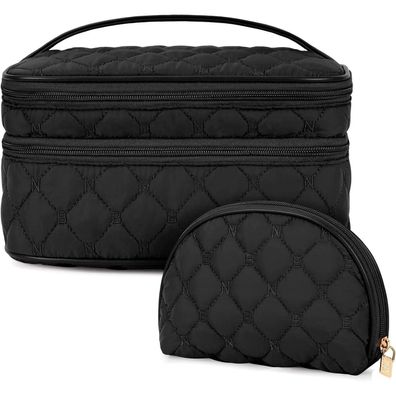 Große NUBILY Kosmetiktasche Damen Doppelschicht Schwarz 2 Stücke