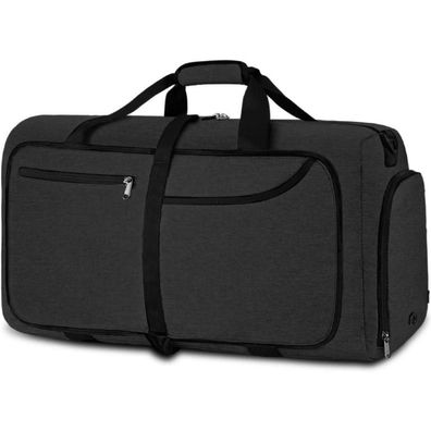 NEWHEY Große faltbare Reisetasche 80L mit Schuhfach Schwarz