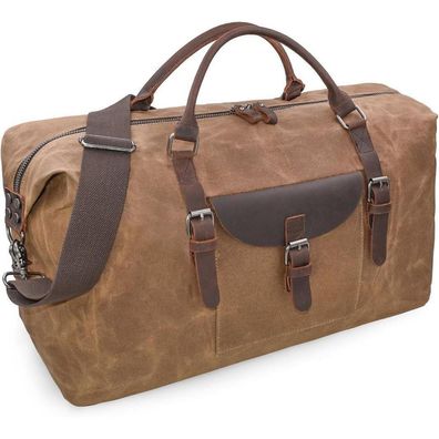 Herren Vintage Leder Canvas Weekender Reisetasche Groß Wasserdicht